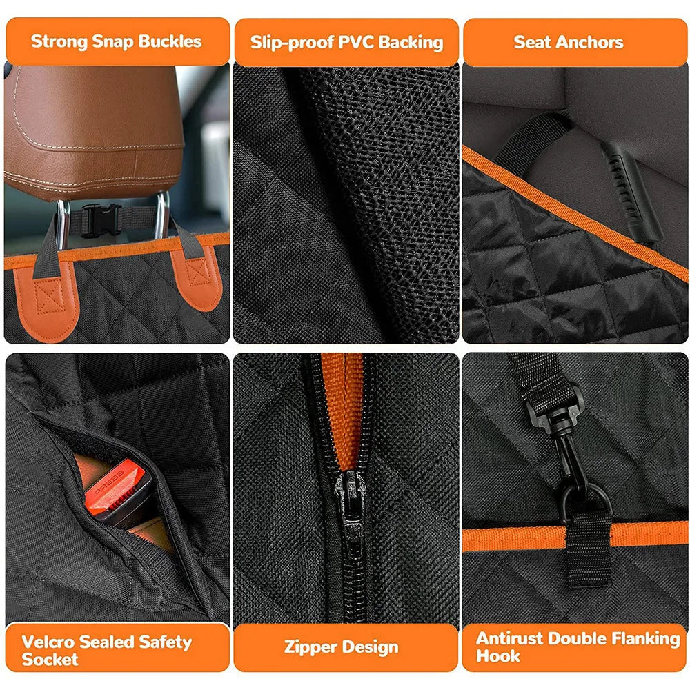 TravelGuard Pro – Premium Waterproof Rear Seat Cover with Mesh Window & Safety Belt
