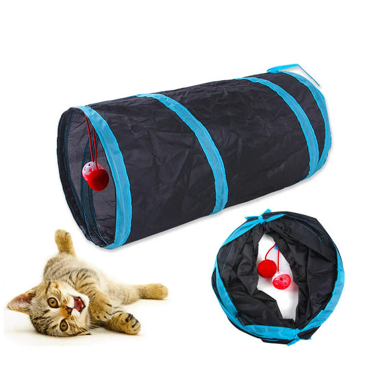 Foldable Cat Play Tunnel with Hanging Toys