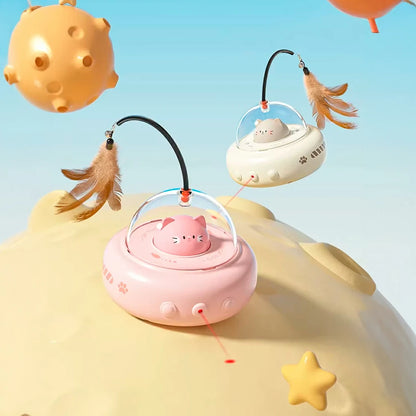 Interactive UFO Cat Teaser Toy with Laser & Feather