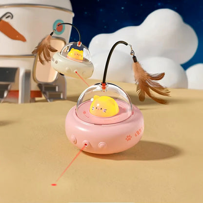 Interactive UFO Cat Teaser Toy with Laser & Feather