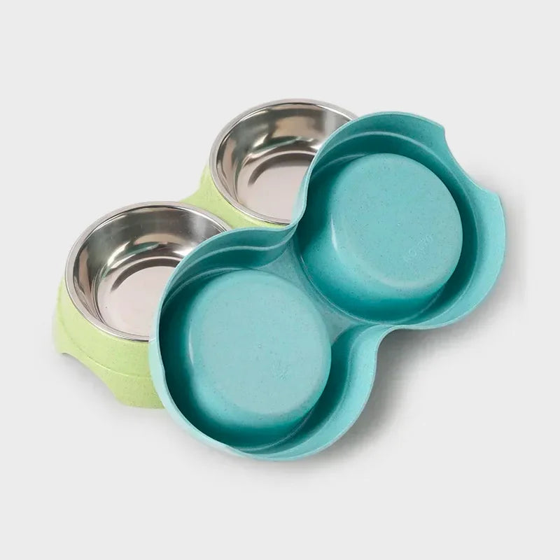Dual Stainless Steel Pet Feeder Bowls for Cats & Small Dogs