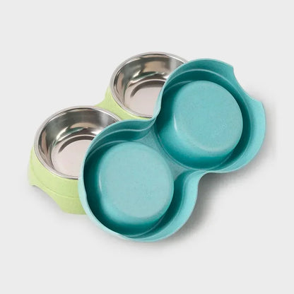 Dual Stainless Steel Pet Feeder Bowls for Cats & Small Dogs