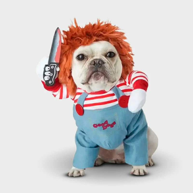 Killer Pet Costume - Funny & Safe Jumpsuit with Foam Knife for Dogs & Cats