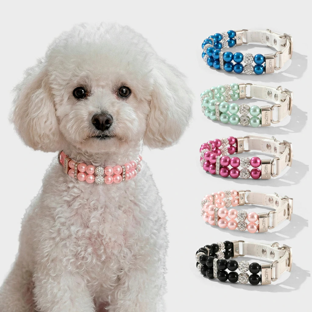 Elegant Pearl Rhinestone Pet Collar - Multiple Colors