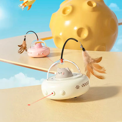 Interactive UFO Cat Teaser Toy with Laser & Feather