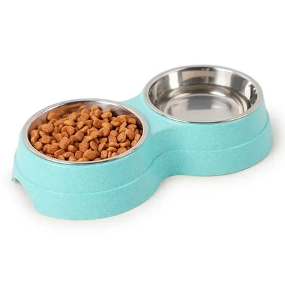 Dual Stainless Steel Pet Feeder Bowls for Cats & Small Dogs