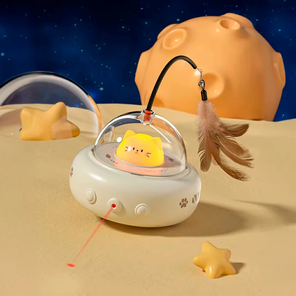 Interactive UFO Cat Teaser Toy with Laser & Feather