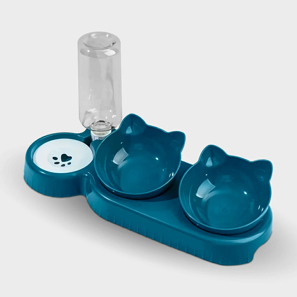 3-in-1 Cat Bowl with Gravity Water Feeder
