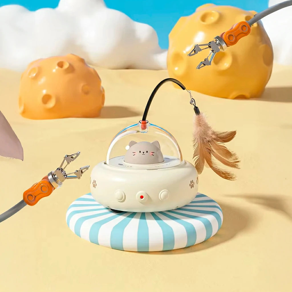 Interactive UFO Cat Teaser Toy with Laser & Feather