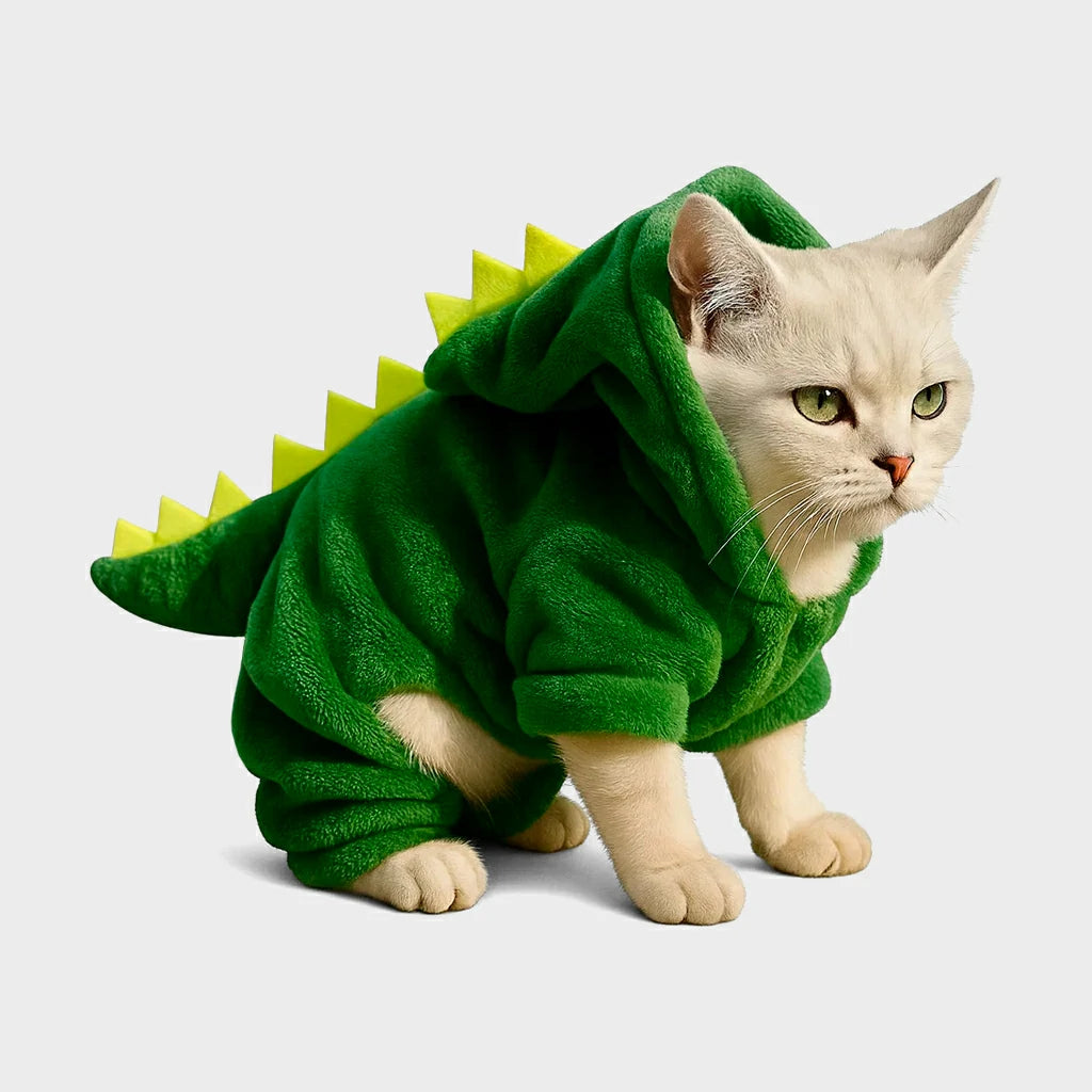 Cosy Coral Velvet Dinosaur Pet Costume - Warm Fleece for Dogs & Cats