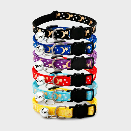 Charming Star & Moon Cat Collar with Safety Bell