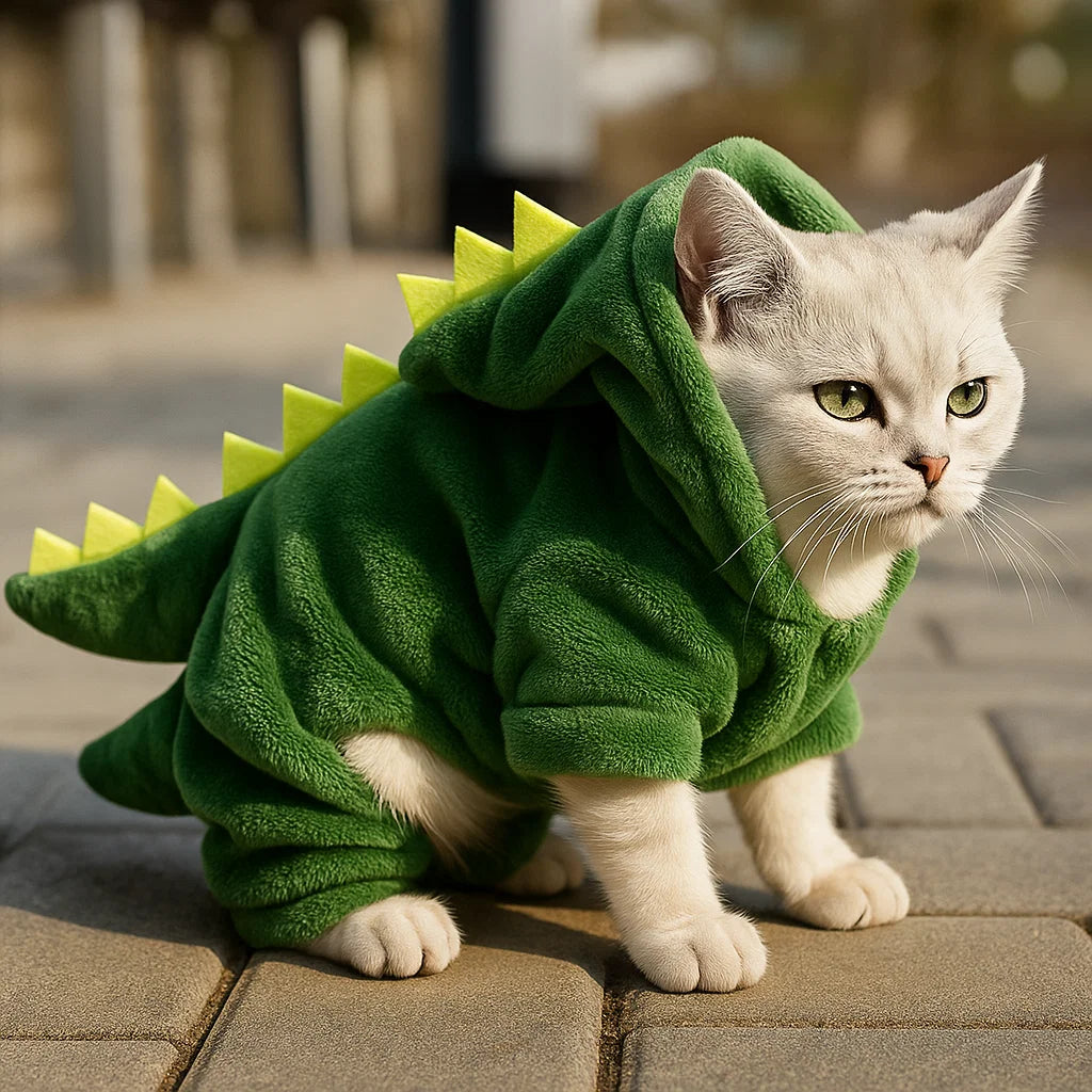 Cosy Coral Velvet Dinosaur Pet Costume - Warm Fleece for Dogs & Cats