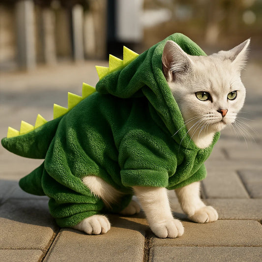 Cosy Coral Velvet Dinosaur Pet Costume - Warm Fleece for Dogs & Cats
