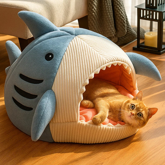 Cozy Shark Cave Cat Bed - Perfect Hideaway for Pets