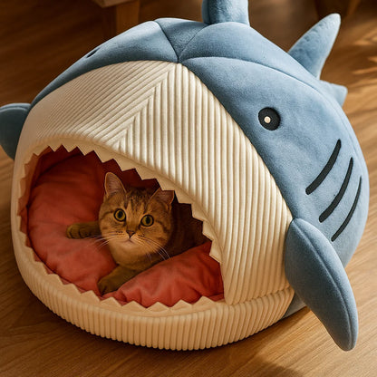 Cozy Shark Cave Cat Bed - Perfect Hideaway for Pets
