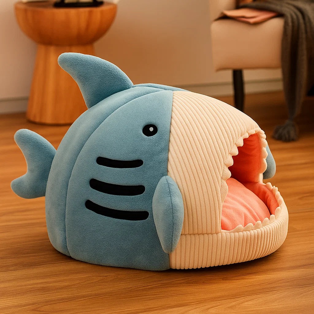 Cozy Shark Cave Cat Bed - Perfect Hideaway for Pets