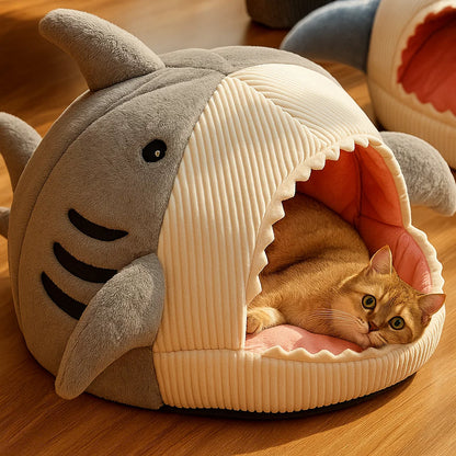 Cozy Shark Cave Cat Bed - Perfect Hideaway for Pets