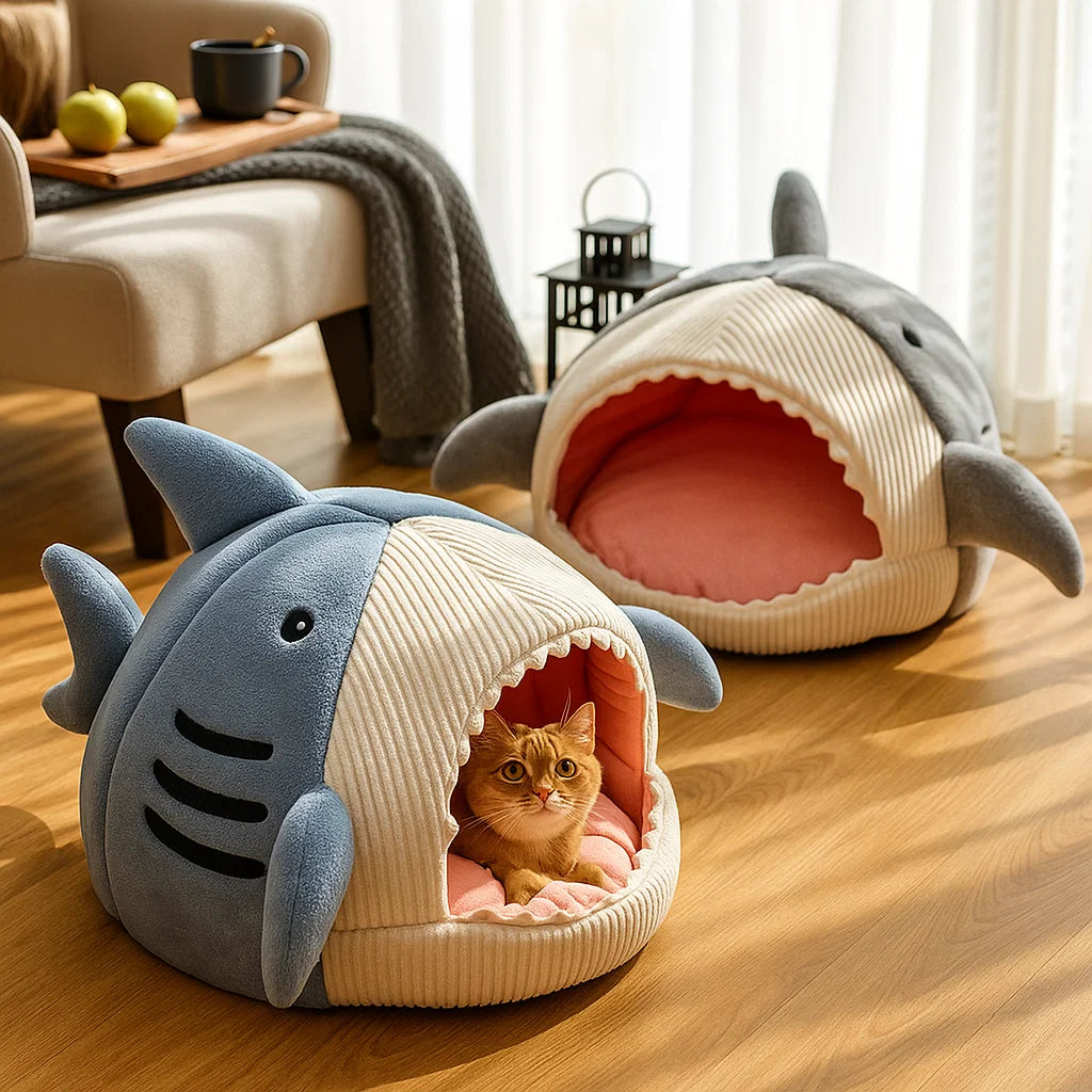 Cozy Shark Cave Cat Bed - Perfect Hideaway for Pets