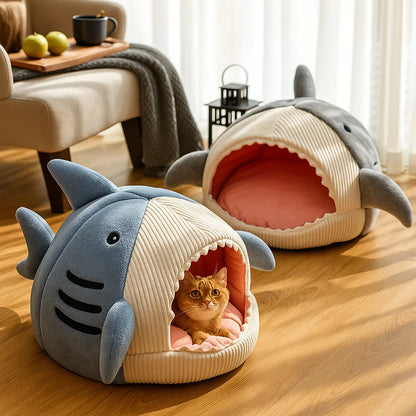 Cozy Shark Cave Cat Bed - Perfect Hideaway for Pets