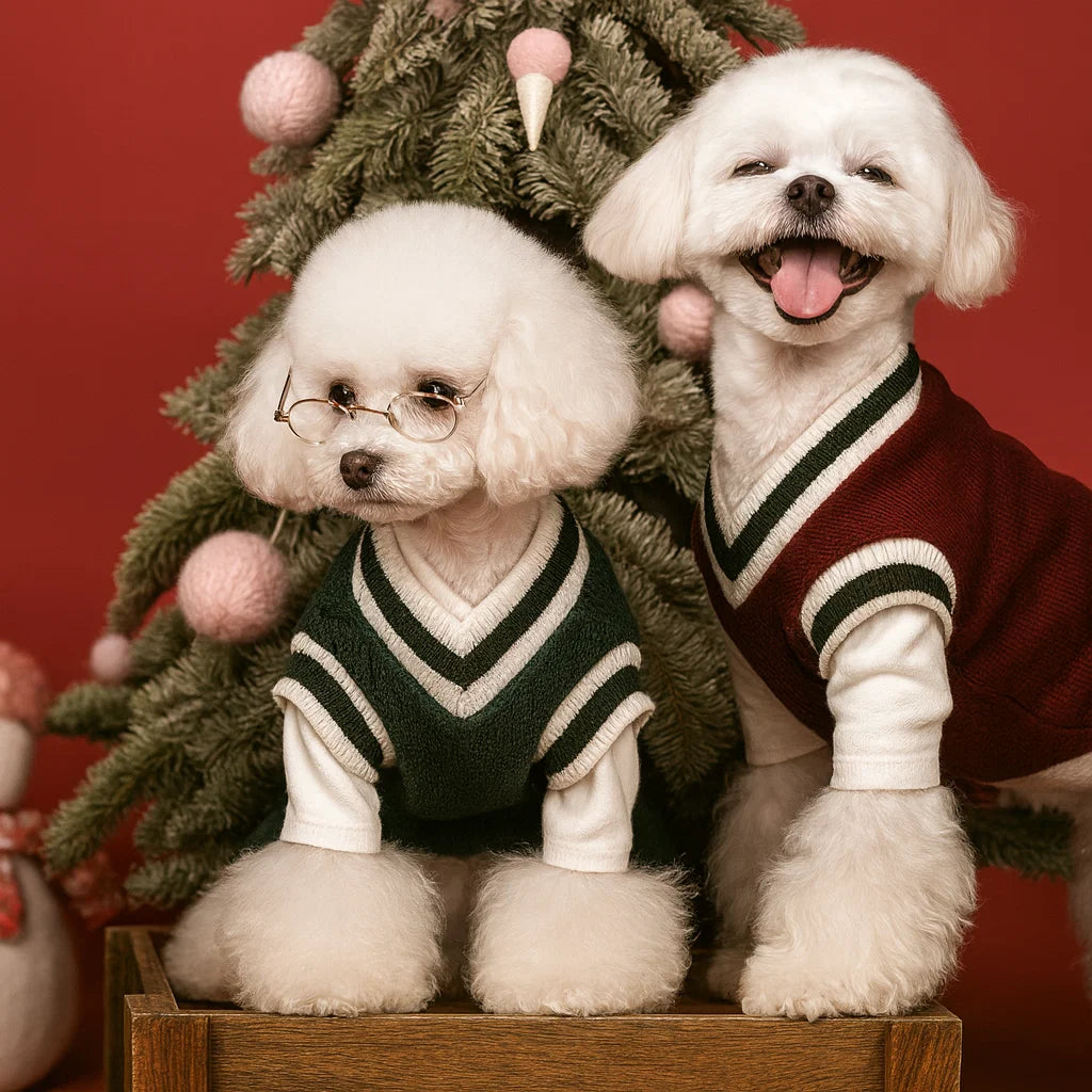 Cozy V-Neck Knit Sweater for Small Pets