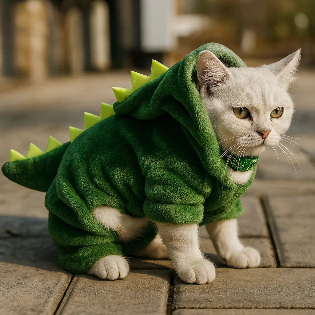 Cosy Coral Velvet Dinosaur Pet Costume - Warm Fleece for Dogs & Cats