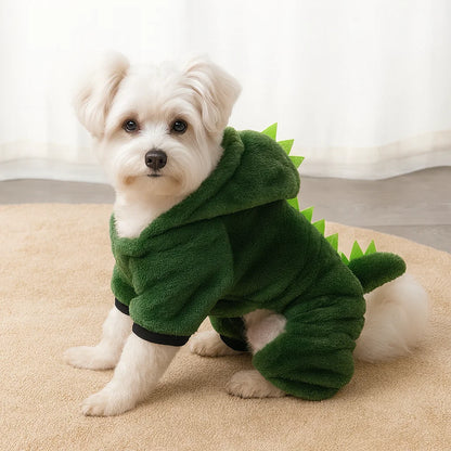 Cosy Coral Velvet Dinosaur Pet Costume - Warm Fleece for Dogs & Cats