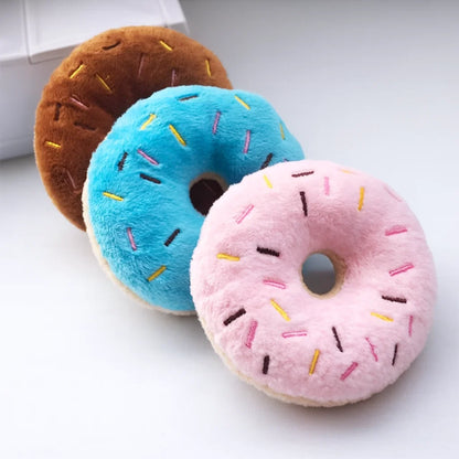 Interactive Squeaky Donut Plush Dog Toy