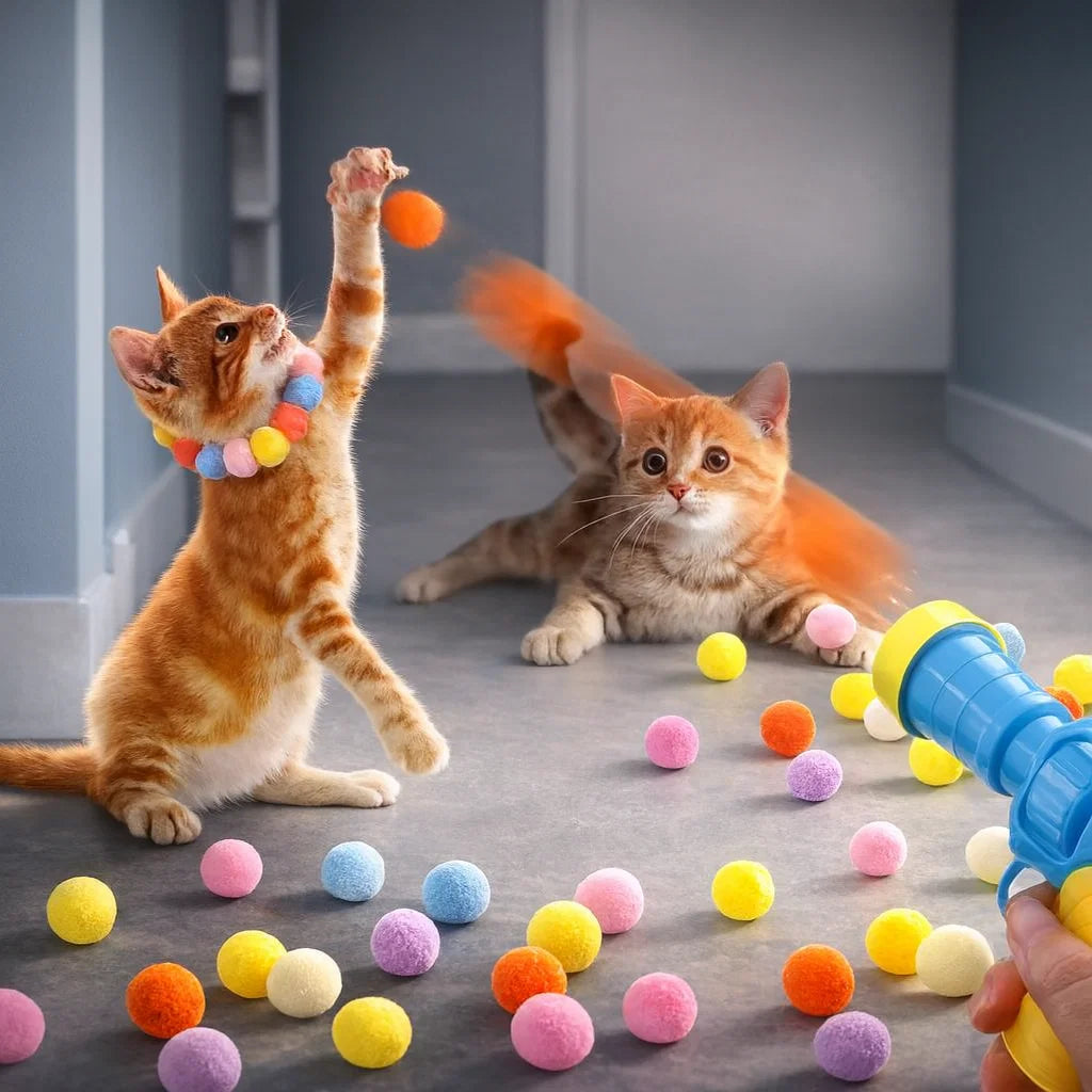 Interactive Cat Toy Launcher with Plush Balls