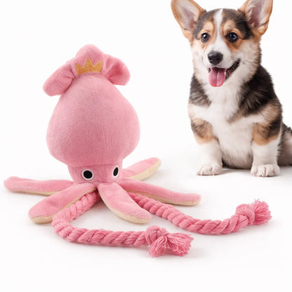 Pink Octopus Plush Dog Chew Toy for Teeth Cleaning