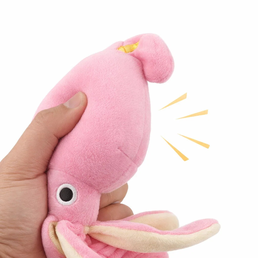 Pink Octopus Plush Dog Chew Toy for Teeth Cleaning