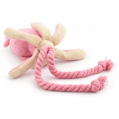 Pink Octopus Plush Dog Chew Toy for Teeth Cleaning