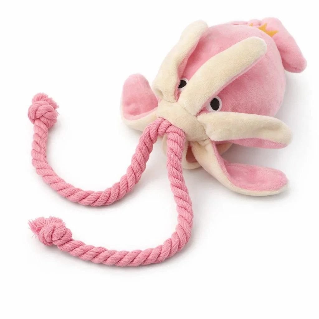 Pink Octopus Plush Dog Chew Toy for Teeth Cleaning