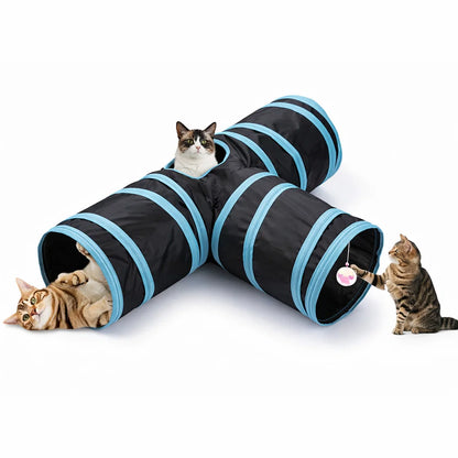 Foldable Cat Play Tunnel with Hanging Toys