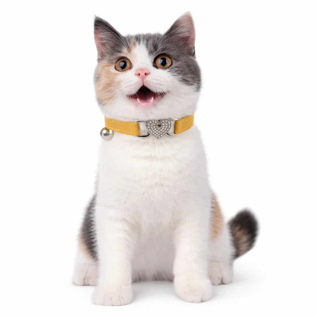 Elegant Heart Charm Velvet Cat Collar with Bell - 8 Colors