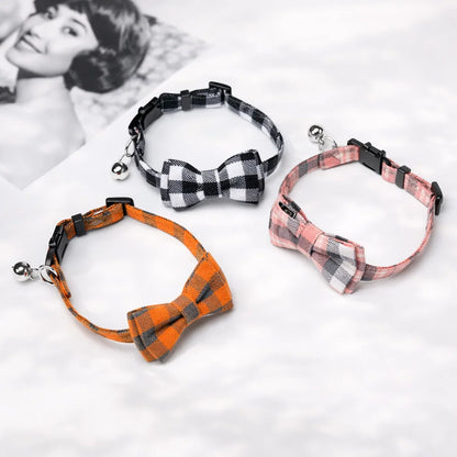 Chic Plaid Cat Collar with Bell and Bow Tie