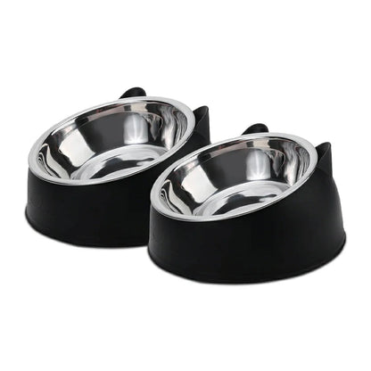 Elegant Tilted Cat Bowl - Stainless Steel Pet Feeder