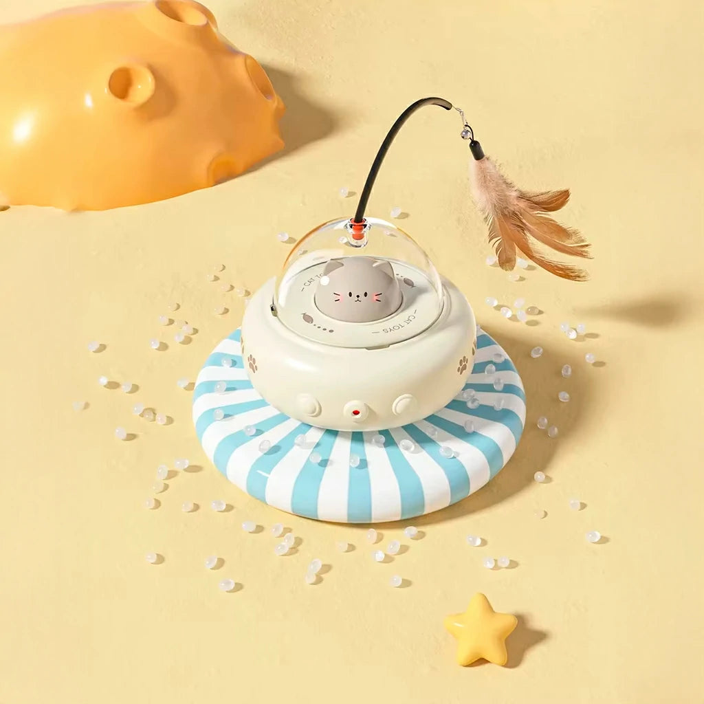 Interactive UFO Cat Teaser Toy with Laser & Feather