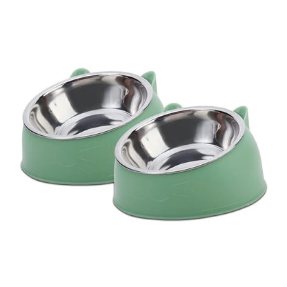 Elegant Tilted Cat Bowl - Stainless Steel Pet Feeder
