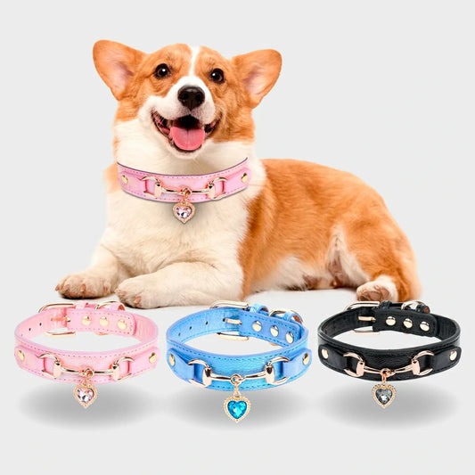 Elegant Rhinestone Heart Pet Collar - Adjustable & Comfortable