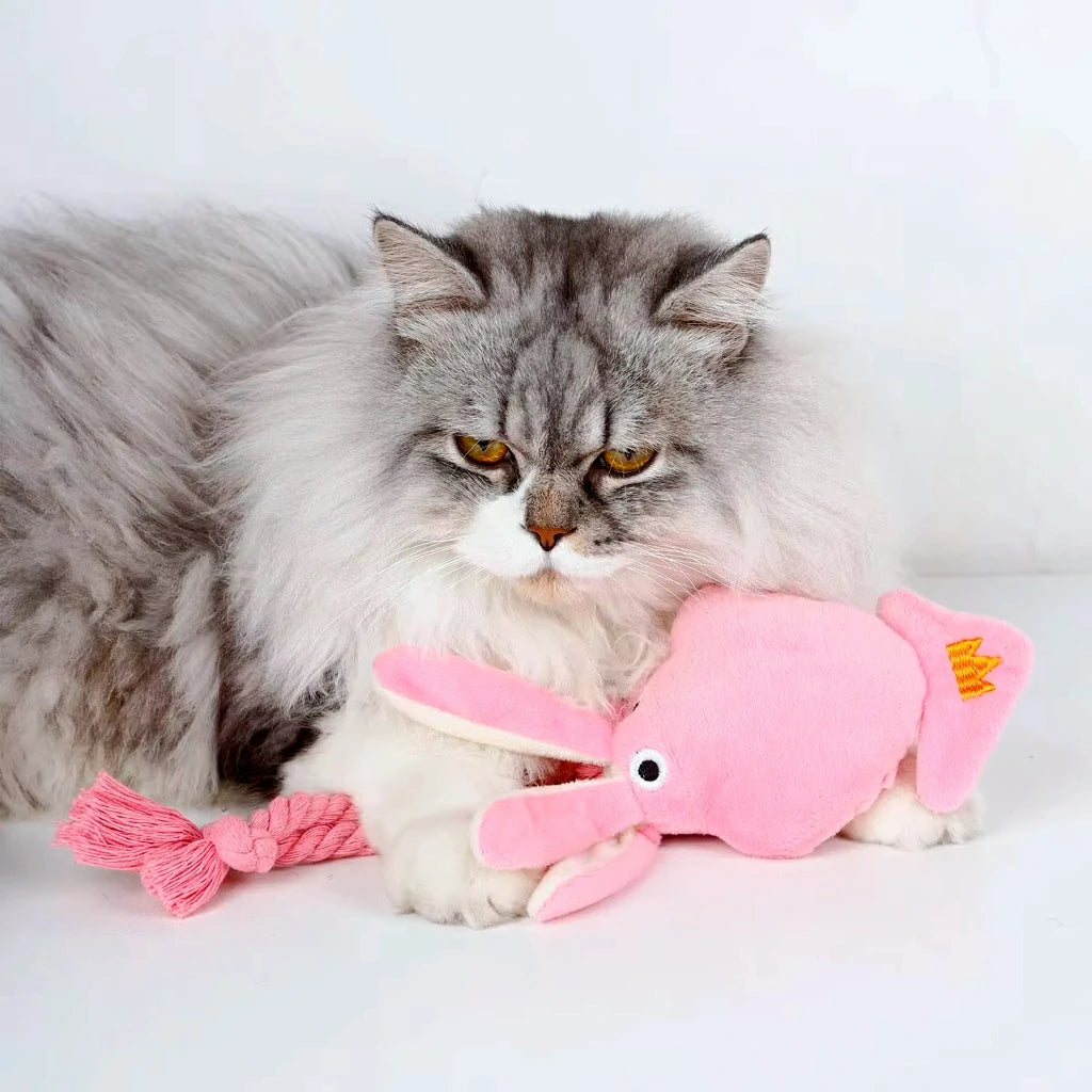 Pink Octopus Plush Dog Chew Toy for Teeth Cleaning