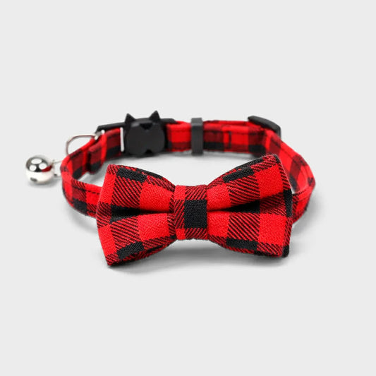 Chic Plaid Cat Collar with Bell and Bow Tie