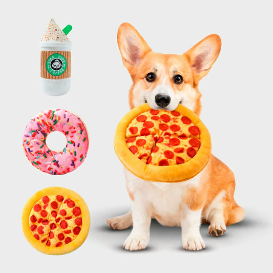 Irresistible Squeaky Dog Toys - Pizza & Doughnut Shapes