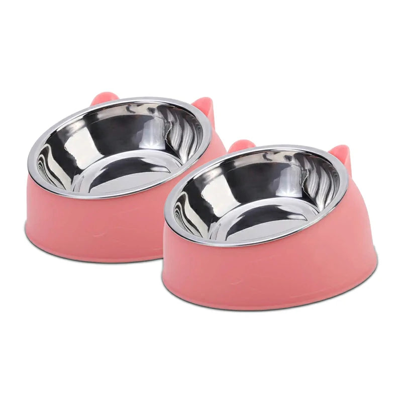 Elegant Tilted Cat Bowl - Stainless Steel Pet Feeder