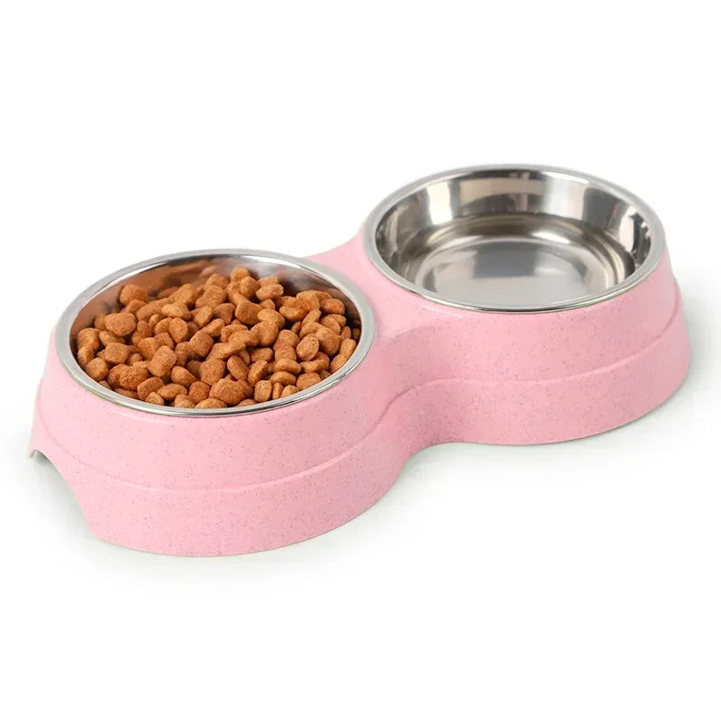 Dual Stainless Steel Pet Feeder Bowls for Cats & Small Dogs