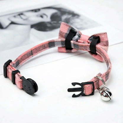 Chic Plaid Cat Collar with Bell and Bow Tie