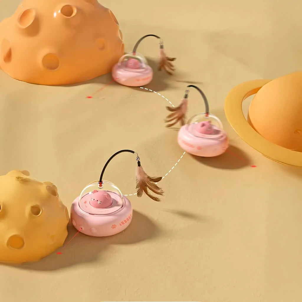 Interactive UFO Cat Teaser Toy with Laser & Feather