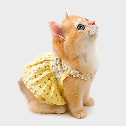 Charming Yellow Floral Pet Dress for Cats & Small Dogs