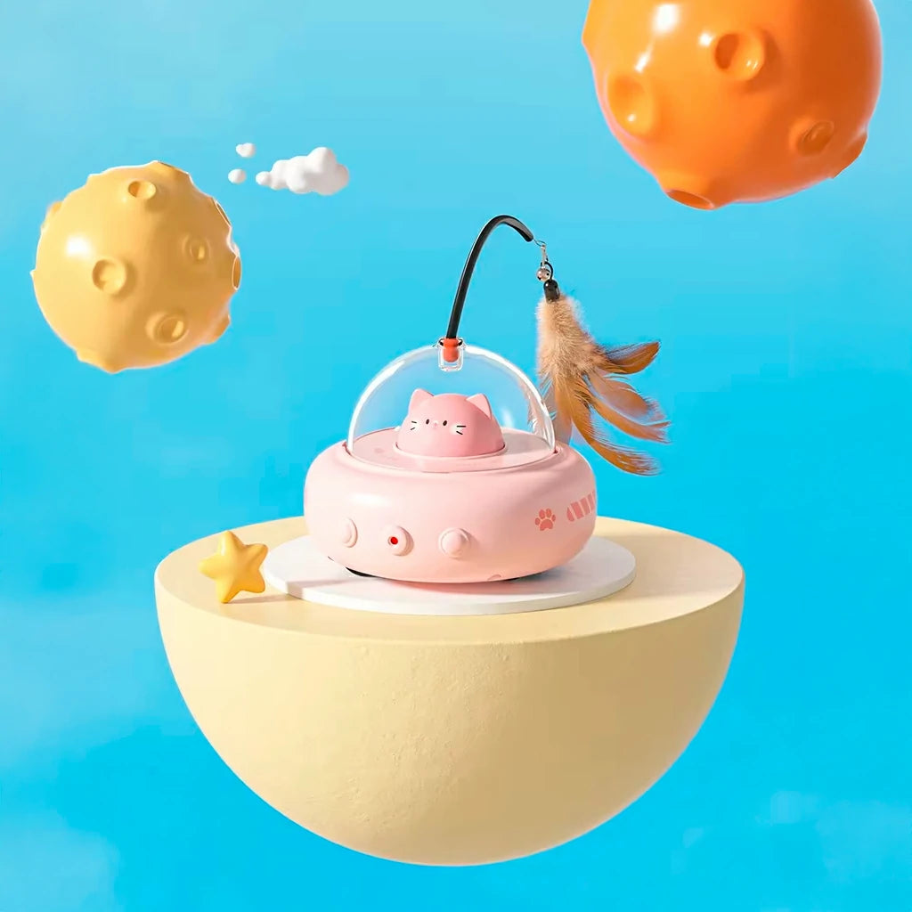 Interactive UFO Cat Teaser Toy with Laser & Feather