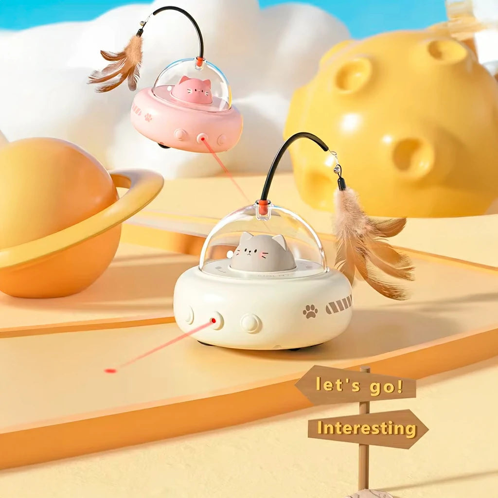 Interactive UFO Cat Teaser Toy with Laser & Feather