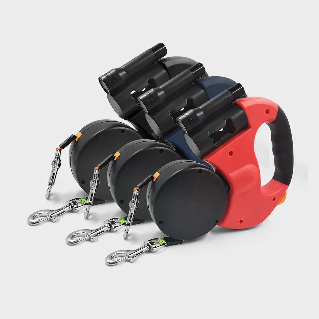 DualWalk Pro – Dual Retractable Dog Lead with LED Light & 360° Swivel